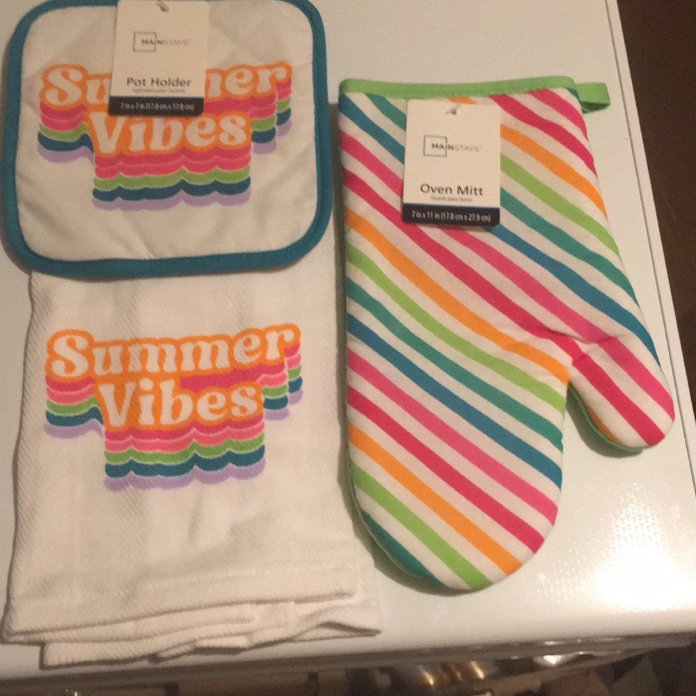 Summer Vibes kitchen towel, pot holder, mitt